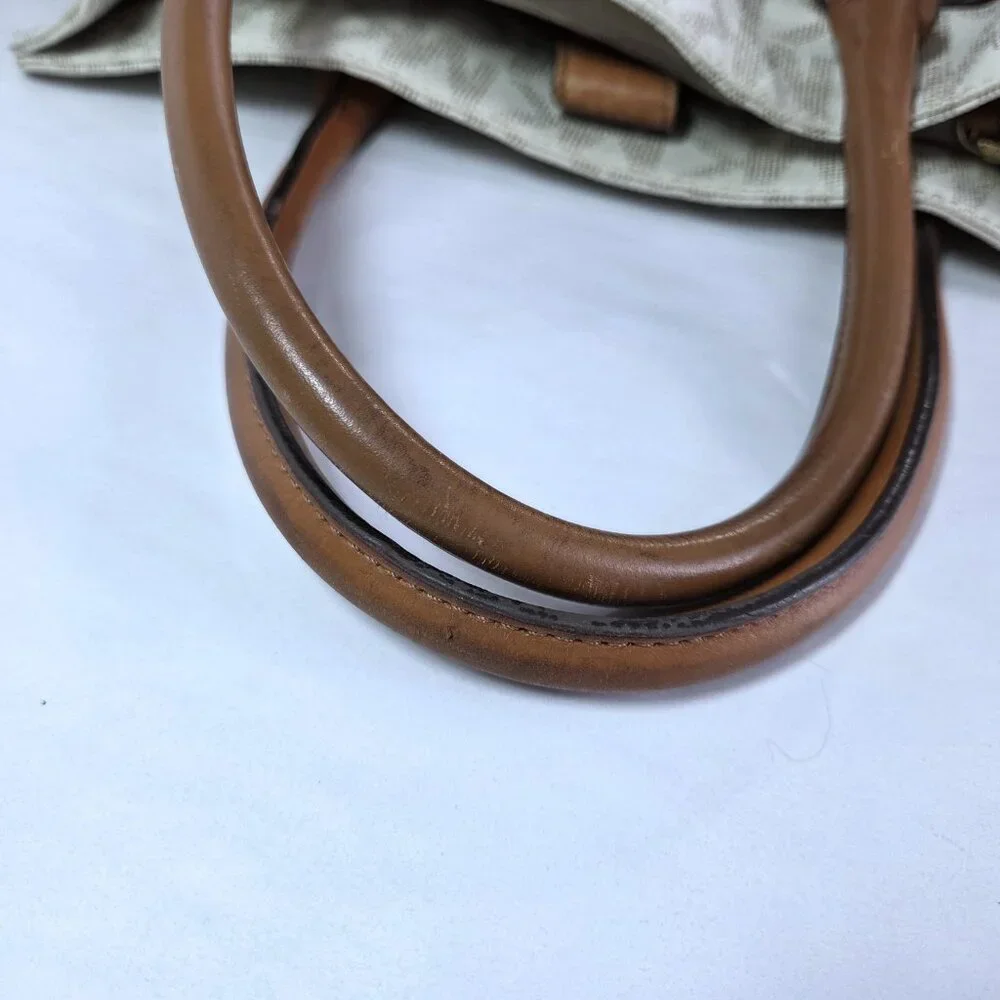 Michael Kors Hamilton White & Brown Leather Satchel Shoulder Bag